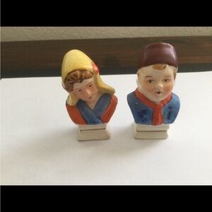 Vintage 1940's Boy and Girl Salt and Pepper Shakers.  Have original corks.
